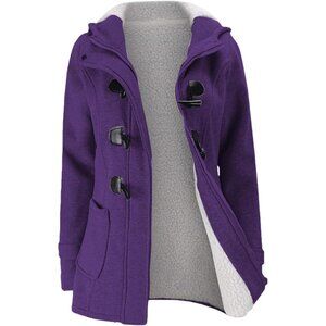 Women's Purple Unique Winter Warm Fleece Fur Vest Jacket Coat Horn Button Hood